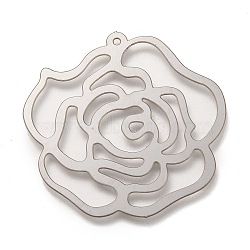 Valentine's Day 304 Stainless Steel Pendants, Laser Cut, Rose, Stainless Steel Color, 34x35.5x0.4mm, Hole: 1mm(STAS-I174-09P)