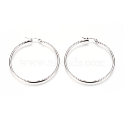 Tarnish Resistant 201 Stainless Steel Big Hoop Earrings, with 304 Stainless Steel Pin, Hypoallergenic Earrings, Ring Shape, Stainless Steel Color, 48mm, Pin: 0.7x1mm(EJEW-F237-02C-P)