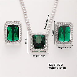 Women's Glass Rectangle Necklace & Earrings Set for Fashionable Look, Green(LO8107-2)