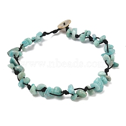 Chip Natural Amazonite Beaded Anklets, with Pearl Oyster Shell Buttons, 10.63 inch~11.42 inch(27~29cm)(AJEW-PH01371-09)
