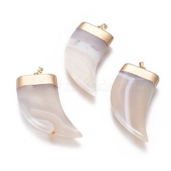 Natural Agate Big Pendants, with Brass Findings, Scabbard, Golden, 65.5x44.5~45.5x10.5~11mm, Hole: 5x7.5mm(G-K289-B)