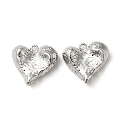 Brass Pendants, Heart, Real Platinum Plated, 18x18.5x7mm, Hole: 1.5mm(KK-C042-03P)