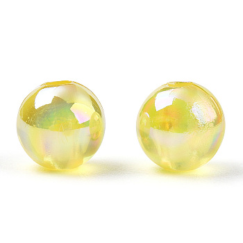 Transparent Acrylic Beads, AB Colors Plated, Round, Champagne Yellow, 8mm, Hole: 2mm