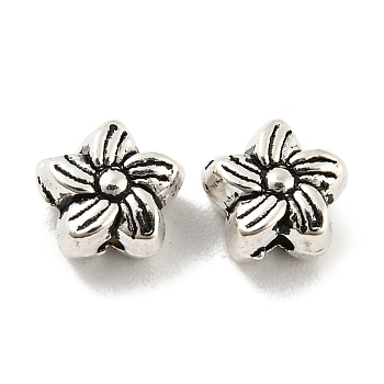 Tibetan Style Alloy Beads, Lead Free & Cadmium Free, Flower, Antique Silver, 6.5x7x4.5mm, Hole: 0.8mm, about 1538pcs/1000g