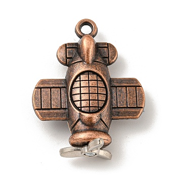 Tibetan Style Alloy Pendants, Airplane, Red Copper, 38x29.5x12mm, Hole: 3mm