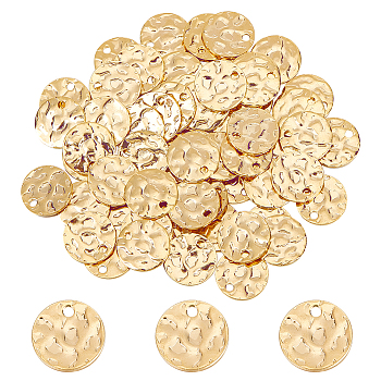 60Pcs Ion Plating(IP) 304 Stainless Steel Charms, Textured, Flat Round Charms, Golden, 10x1mm, Hole: 1.2mm