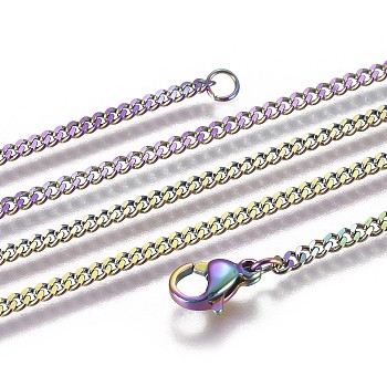 Vacuum Plating 304 Stainless Steel Curb Chain Necklaces, with Lobster Claw Clasp, Rainbow Color, 21.65 inch(55cm)