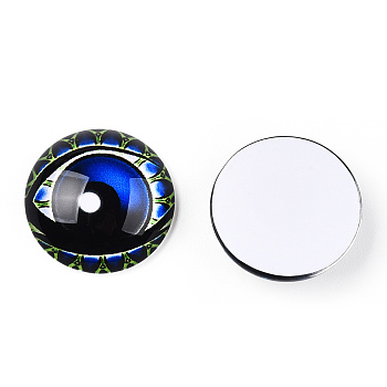 Glass Cabochons, Half Round with Eye, Kaleidoscope, Blue, 20x6.5mm
