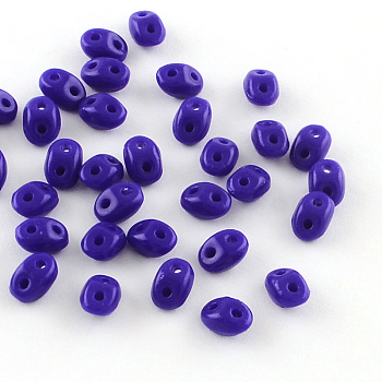 2-Hole Seed Beads, Czech Glass Beads, Medium Blue, 5x3.5x3mm, Hole: 0.5mm, about 260pcs/20g