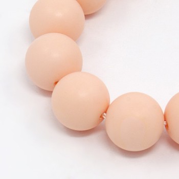 Round Shell Pearl Frosted Beads Strands, PeachPuff, 6mm, Hole: 1mm, about 67pcs/strands, 15.7 inch