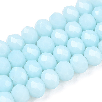 Opaque Solid Color Glass Beads Strands, Faceted, Rondelle, Light Sky Blue, 2.5x1.5mm, Hole: 0.4mm, about 150~160pcs/strand, 11.42~12.2 inch(29~31cm)