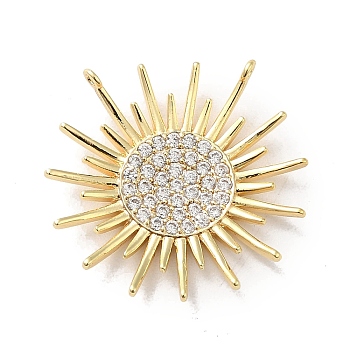 Brass Micro Pave Cubic Zirconia Pendants, Sun, Real 18K Gold Plated, 22x23x3mm, Hole: 0.9mm