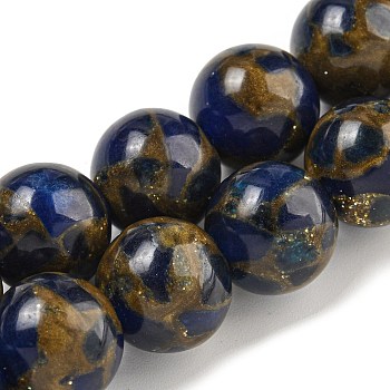 Synthetic Gold Clinquant Stone Beads Strands, Dyed, Round, Blue, 12mm, Hole: 1.5mm, about 31~33pcs/strand, 14.49''~15.55''(36.8~39.5cm)