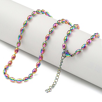 PVD Vacuum Plating 304 Stainless Steel Oval Link Chain Necklaces, Rainbow Color, 16.38 inch(41.6cm)