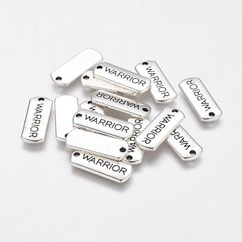 Tibetan Style Alloy Rectangle Pendants, with Word Warrior, Cadmium Free & Lead Free, Antique Silver, 8x21x2mm, Hole: 2mm
