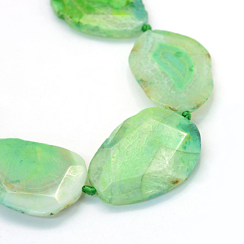 Faceted Nuggets Dyed Natural Dragon Veins Agate Beads Strands, Agate Slices, Pale Green, 40~55x29~40x7~10mm, Hole: 3mm, about 8~9pcs/strand, 15.7 inch