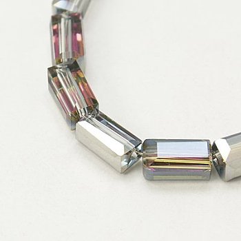 Electroplate Glass Beads, Half Silver Plated, Faceted, Cuboid, WhiteSmoke, 8x4x4mm, Hole: 1mm