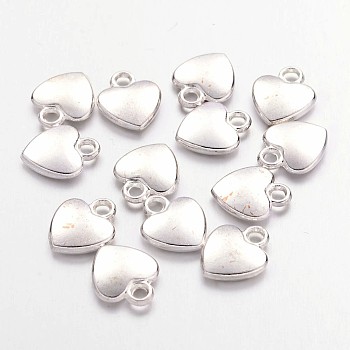 Tibetan Style Alloy Charms, Lead Free & Cadmium Free & Nickel Free, Heart, Silver Color Plated, about 12mm long, 10mm wide, 2.5mm thick, hole: 2mm