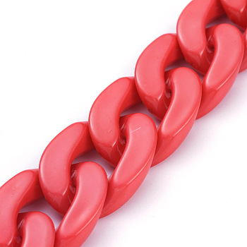 Handmade Opaque Acrylic Curb Chains, Twisted Chain, Oval, for Jewelry Making, Red, Link: 30x21x6mm, 39.37 inch(1m)/strand