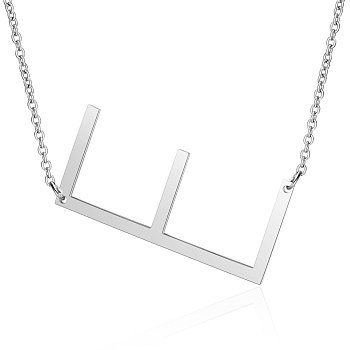 201 Stainless Steel Initial Pendants Necklaces, with Cable Chains, Letter, Letter.E, 17.3~18.3 inch(44~46.5cm)x1.5mm, LetterE: 37.5x17.5x1mm