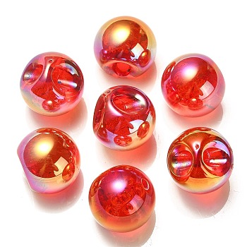UV Plating Rainbow Iridescent Acrylic Beads, Round, Top Drilled, Red, 16x16x16mm, Hole: 3mm