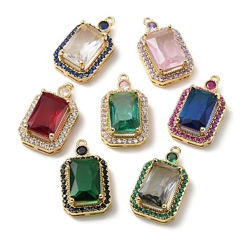 Brass with K9 Glass & Rhinestone Pendants, Light Gold, Rectangle Charms, Mixed Color, 22.5x13x8mm, Hole: 1.4mm