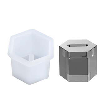 Jewelry Ring Storage Holder Epoxy Mold, for DIY Ring Holder, Candlestick, Trinket Case Making, Hexagon, White, 40x47x32mm