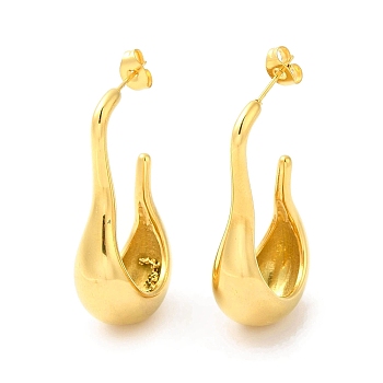 Golden 304 Stainless Steel Stud Earrings, Half Hoop Earrings, Teardrop, 20x11.5mm