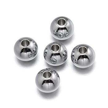 Brass Beads, Lead Free & Nickel Free & Cadmium Free, Solid Round, Real Platinum Plated, 4mm, Hole: 1.5~2mm