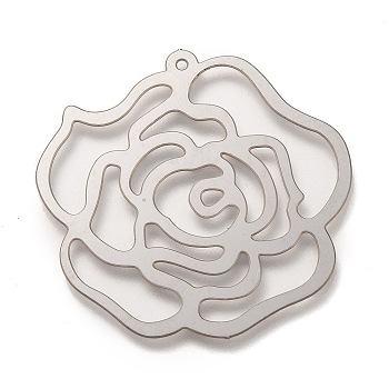 Valentine's Day 304 Stainless Steel Pendants, Laser Cut, Rose, Stainless Steel Color, 34x35.5x0.4mm, Hole: 1mm
