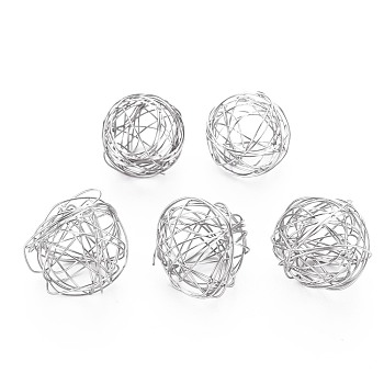 Non-Tarnish 304 Stainless Steel Beads, Wire Wrapped, Hollow, Round, Stainless Steel Color, 12.5~16.5mm