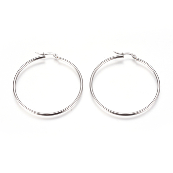 201 Stainless Steel Big Hoop Earrings, with 304 Stainless Steel Pin, Hypoallergenic Earrings, Ring Shape, Stainless Steel Color, 48mm, Pin: 0.7x1mm