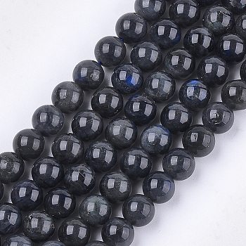 Natural Black Labradorite Beads Strands, Grade A, Round, 8mm, Hole: 1mm, about 45~48pcs/strand, 15.3 inch
