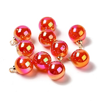 UV Plating Acrylic Pendants, with Light Gold Tone Brass Findings, Round Charm, Red, 13.5x9.5mm, Hole: 1.6mm
