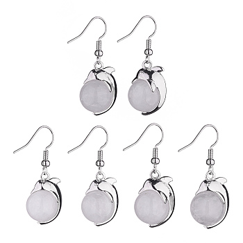 Natural Quartz Crystal Dolphin Dangle Earrings with Crystal Rhinestone, Platinum Brass Jewelry for Women, 38mm, Pin: 0.6mm