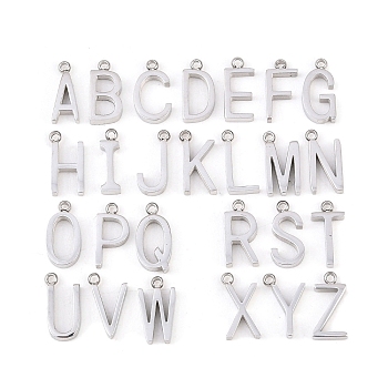 304 Stainless Steel Pendants, Letter Charm, Stainless Steel Color, 10x3~5.5x2mm, Hole: 1mm