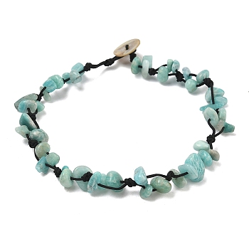 Chip Natural Amazonite Beaded Anklets, with Pearl Oyster Shell Buttons, 10.63 inch~11.42 inch(27~29cm)