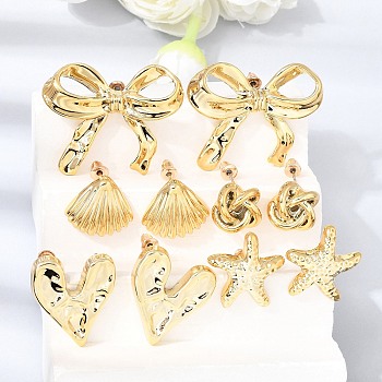Ocean Alloy Stud Earrings Set for Women, Golden, 17~30x18.5~38mm