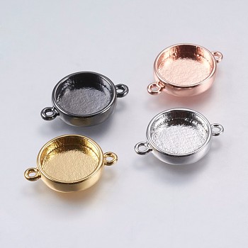 Brass Cabochon Connector Settings, Plain Edge Bezel Cups, Flat Round, Mixed Color, Tray: 10mm, 16.5x11.6x3mm, Hole: 1.5mm