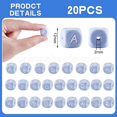 20Pcs Blue Cube Letter Silicone Beads 12x12x12mm Square Dice Alphabet Beads with 2mm Hole Spacer Loose Letter Beads for Bracelet Necklace Jewelry Making(JX434G)-2