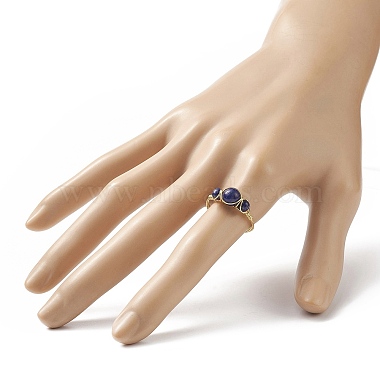Natural Lapis Lazuli Round Braided Beaded Finger Ring(RJEW-JR00550-03)-3