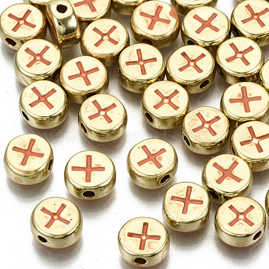 Light Gold Coral Flat Round Alloy+Enamel Beads