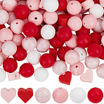 150Pcs 6 Styles Round & Heart Silicone Beads, Mixed Color, 14~15x14~15mm, Hole: 2mm(SIL-PA0001-37)