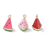 Alloy Enamel Pendants, Triangular Watermelon Charms, Golden, Mixed Color, 17.5x11x9.5mm, Hole: 1.6mm(FIND-B069-07)