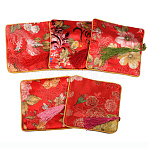 Retro Square Cloth Zipper Pouches, with Tassel and  Flower Pattern, Crimson, 12.2x12.2cm(CON-PW0001-095B)