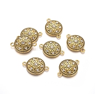 Antique Golden Plated Alloy Links connectors, with Rhinestone, Flat Round with Flower, Crystal, 31x21.5x5.5mm, Hole: 3mm(ALRI-L047-H01-AG)