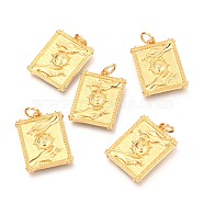 Brass Pendants, Long-Lasting Plated, Rectangle with Hand & Sun, Real 18K Gold Plated, 20.5x15x2mm, Hole: 3mm(KK-B027-01G)