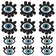 16Pcs 2 Styles Evil Eye Cotton Embroidery Iron on Clothing Patches, Costume Accessories, Appliques, Black, 50~65x40~63.5x1.3mm, 8pcs/style(DIY-NB0010-16)