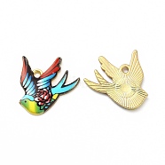 Rack Plating Alloy Pendants, Printed, Lead Free & Cadmium Free & Nickel Free, Bird Charm, Light Gold, Colorful, 20.5x21x1.5mm, Hole: 1.8mm(FIND-H043-07LG-01)