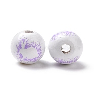 Easter Theme Printed Wood European Beads, Large Hole Beads, Round with Rabbit Pattern, Lilac, 16x14.5mm, Hole: 4mm(WOOD-C002-10A)